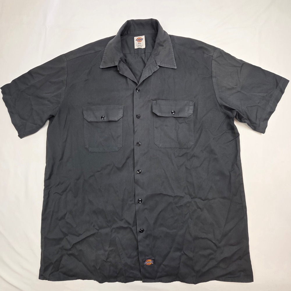Dickies Mens Short Sleeve Work Shirt XL Gray Button Down Utility Uniform Pocket